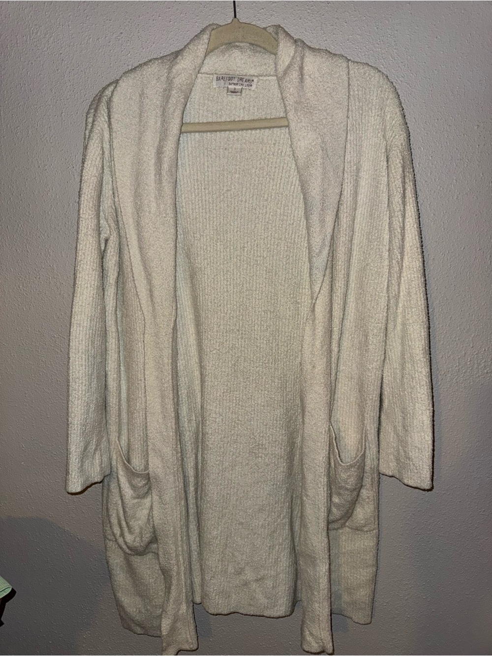 Barefoot Dreams Cream Open-Front Hooded Cardigan with Pockets